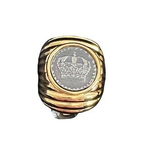 NWT NIB Joan Rivers Vintage Designer Earrings Coin Ribbed Slip On Crown Grey